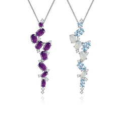 French Romantic Design Premium Natural Colourful Gemstone Pendulous Pendant Silver Necklace for Women