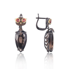 Crystal Owl Silver Drop Earrings for Women