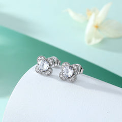Colourful Round Zircon Clover Silver Studs Earrings for Women