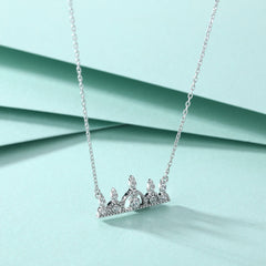 Full Zircon Crown Pendant Silver Necklace for Women