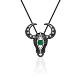 Dark Retro Design Oxhead Inlaid Natural Gemstone Pendant Silver Necklace for Women