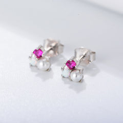 Opal Jewelry Pearl Zircon Silver Studs Earrings for Women