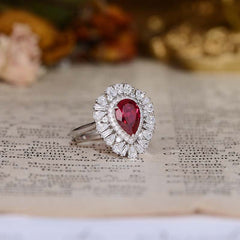 Luxury Halo Pear Drop Lab Created Ruby Ring