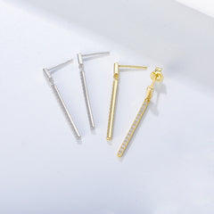 Long Single Row Zircon Silver Drop Earrings for Women