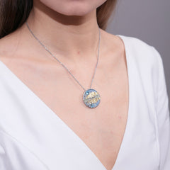 Natural Colourful Gemstones Love of Mountains and Rivers Round Pendant Sterling Silver Necklace for Women