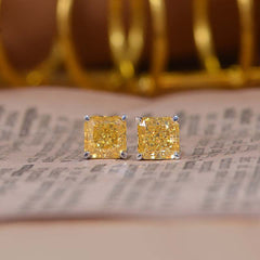 Solitaire Square Yellow Zircon Stud Earrings