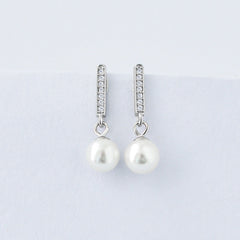 Freshwater Pearl with Zircon Short Strip Silver Drop Earrings for Women