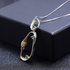 Italy Advanced Design with Natural Colourful Gemstones Pendant Sterling Silver Necklace for Women