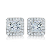 Princess Cut Zircon Soleste Halo Silver Studs Earrings for Women