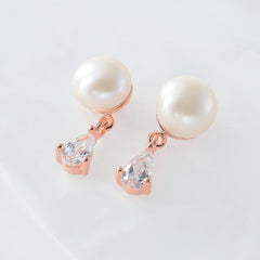 Freshwater Pearl with Pear Drop Zircon Silver Drop Earrings for Women