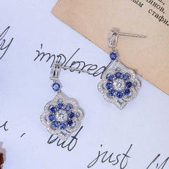 Lab-Created Sapphires Flower Silver Drop Earrings