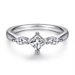 Princess Cut and Marquise Zircon Silver Ring