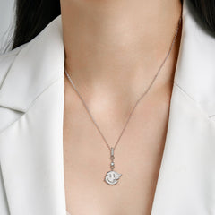 Halloween Ghost Twisted Smiling Face Pendant Silver Necklace