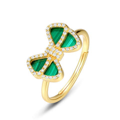 Zircon Malachite Bowknot Sterling Silver Ring