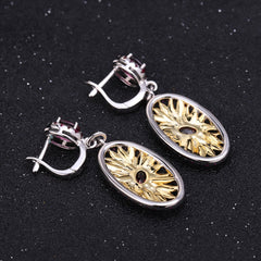 Italian Rose Pomegranate Sunflower Oval Shape Silver Drop Earrings for Women