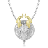 Sandblasting Bull Horn Round Disc Pendant Silver Necklace