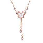 Mother-of-pearl Butterfly Tassel with Zircon Silver Necklace for Women