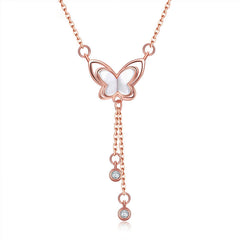 Mother-of-pearl Butterfly Tassel with Zircon Silver Necklace for Women