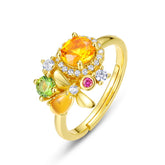 Bee Flower Colourful Gemstones Opening Sterling Silver Ring