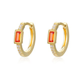 Emerald Cut Red Zircon Silver Hoop Earrings for Women