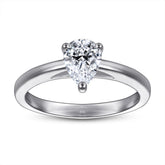 Pear Drop Zircon Solitaire Silver Ring