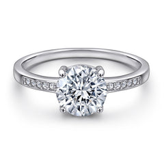 (2.0CT) Round Zircon Four Prongs Solitaire Silver Ring for Women