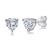 Three Prongs Heart Zircon Silver Studs Earrings for Women