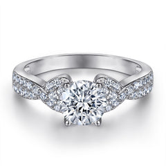 Round Zircon Interweave Modern Split Shank Silver Ring Set