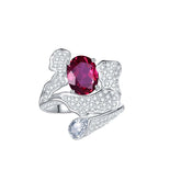Oval Cut Lab Created Ruby Waves Silver Ring