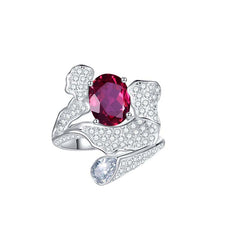 Oval Cut Lab Created Ruby Waves Silver Ring