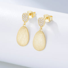 Matte Geometric Oval with Zircon Silver Drop Earrings for Women
