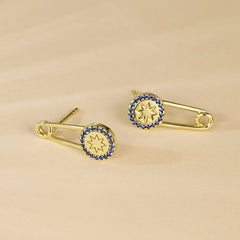 Paper Clip with Blue Zircon Silver Drop Earrings for Women