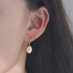 Oval Natural Mother of Pearl Sterling Silver Drop Earrings  for Women