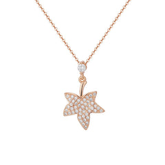 Zircon Maple Leaves Pendant Silver Necklace for Women