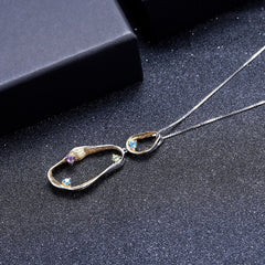 Italy Advanced Design with Natural Colourful Gemstones Pendant Sterling Silver Necklace for Women