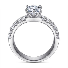 (1.0CT) Six Prongs Round Zircon Double-row Cathedral Silver Ring for Women