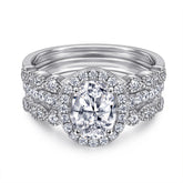 Oval Zircon Soleste Halo with Beading 3 Pieces Silver Ring Set