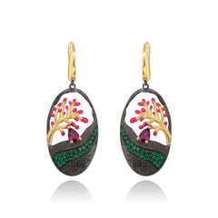 Italian Tree Design s925 Sterling Silver Enamel Drop Earrings for women