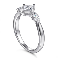 Princess Cut and Marquise Zircon Silver Ring