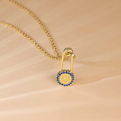 Paper Clip with Blue Zircon Pendant Silver Necklace for Women