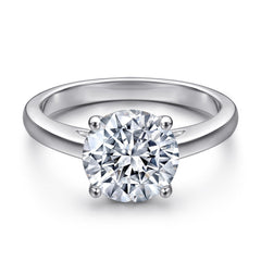 Four Prongs Round Zircon Solitaire Silver Ring for Women