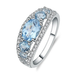 Luxury Fashion Inlaid Natural Topaz Sterling Silver Ring for Women