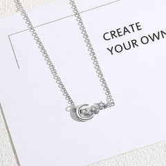 Zircon Star Moon Pendant Silver Necklace for Women