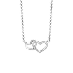 Two Hearts Interlocking with Zircon Silver Necklace for Women