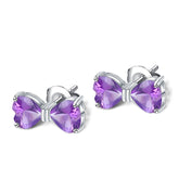 Fashion Natural Crystal Love Bowknot Silver Studs Earrings for Women