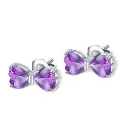 Fashion Natural Crystal Love Bowknot Silver Studs Earrings for Women