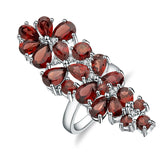 Europe and America Exaggerated Fashion Design Inlaid Natural Garnet Colourful Gemstone Silver Ring for Women