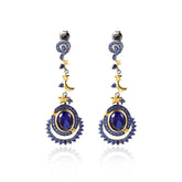 European Blue Corundum Moonstar Oval Shape Silver Drop Earrings for Women