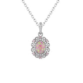 (Pendant Only) Pink Opal Stone with Zircon Soleste Halo Silver Pendant for Women