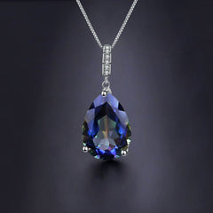 European Style Inlaid Natural Crystal Three Prongs Pear Drop Pendants Silver Necklace for Women